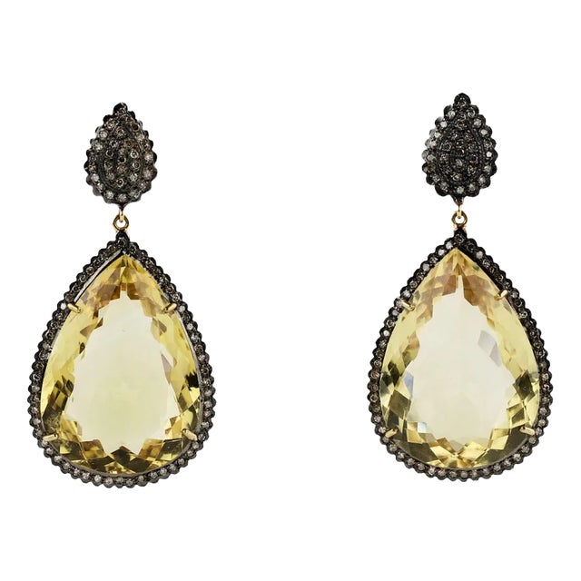 Large Drop-Shaped Earrings with Topazes on Silver, 2000s For Sale