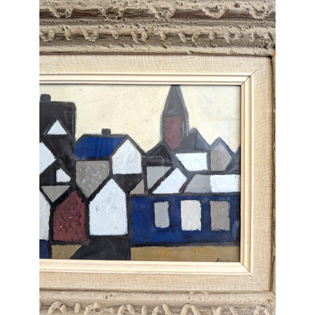1952 Mid-Century Modern 'Rhythm of Facades' Swedish Geometric Abstract Street Scene Oil Painting, Framed For Sale - Image 9 of 9