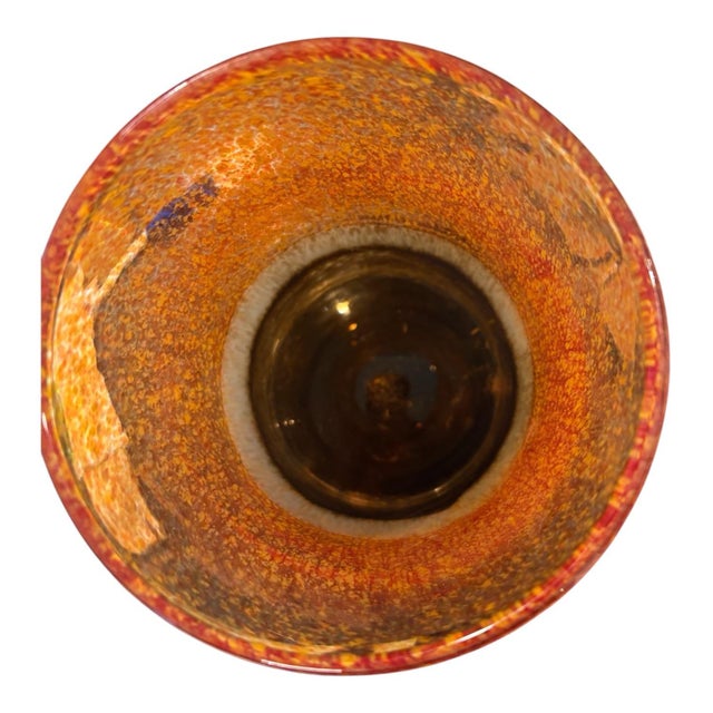 Vintage Pier 1 Amber Tortoiseshell Art Glass Hurricane Candle Holder & Vase For Sale In Indianapolis - Image 6 of 9