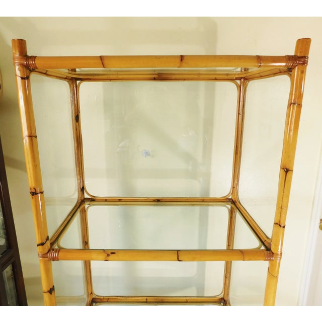 Contemporary Large Vintage Bamboo & Encased Glass 4 Tier Etagere Book Shelf Rack Curio Display Case For Sale - Image 3 of 12