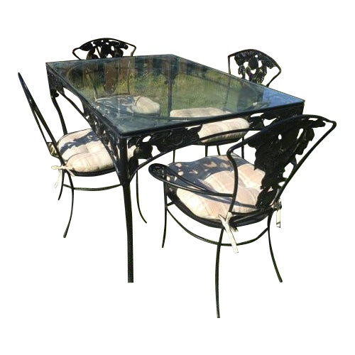 Vintage Woodard Wrought Iron Patio Set Pomegranate Pattern Table & 4