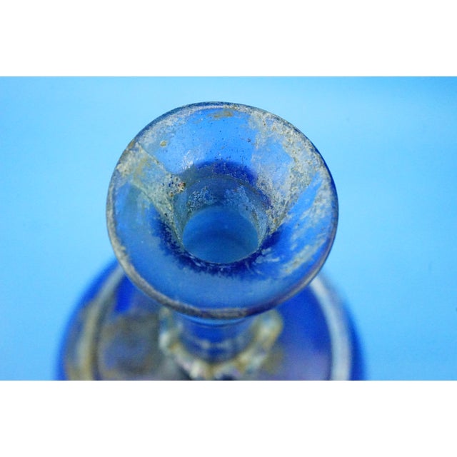Glass Cobalt Blue Scavo Glass Bottle Vase attributed to Mario Pinzon for Seguso, Italy, 1960s For Sale - Image 7 of 17