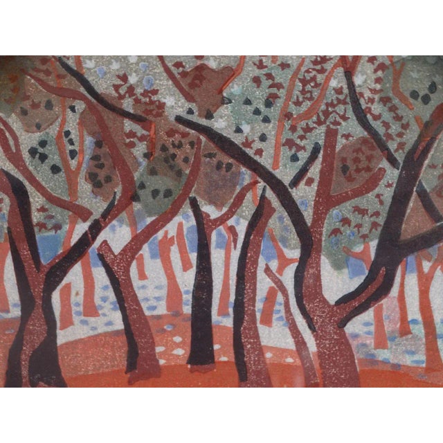Mid 20th Century Mid 20th Century "Sycamore Grove" Signed Landscape Block Print by Anders Aldrin, Framed For Sale - Image 5 of 8