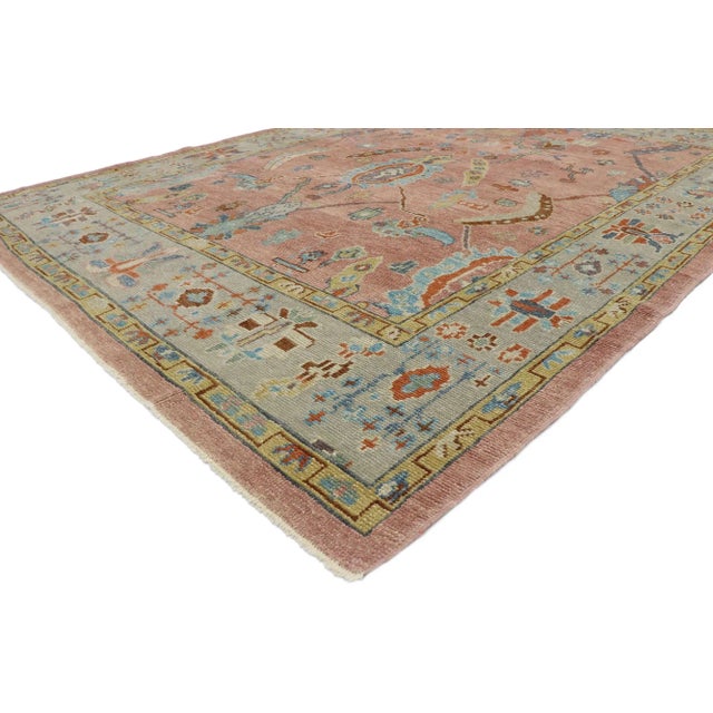 Contemporary Turkish Oushak rug with Modern Spanish Colonial style. Displaying well-balanced asymmetry and eclectic...