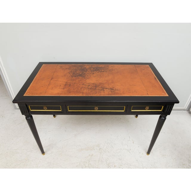 Maison-Jansen Attributed Vintage French Leather Top Bureau Plat Desk For Sale In New York - Image 6 of 13