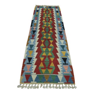 1980s Rustic Blue Hand Knotted Cappadocia Kilim Runner Rug For Sale