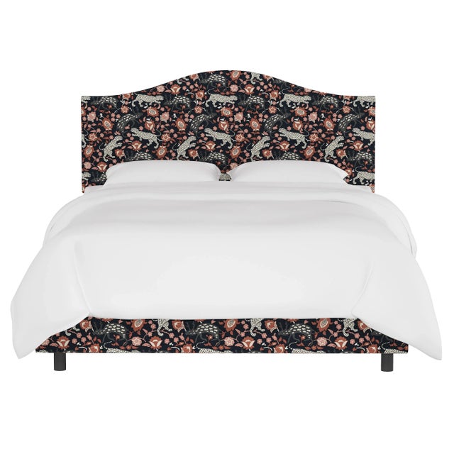 Transitional Kenmore Bed in Coral Navy Leopard, Full For Sale - Image 3 of 6