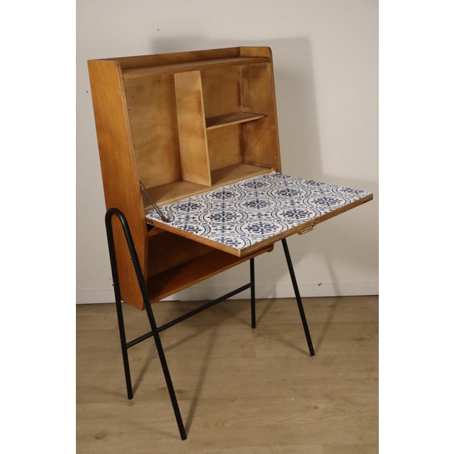 Brown Vintage Secretary Desk in Wood and Metal, 1960s For Sale - Image 8 of 18
