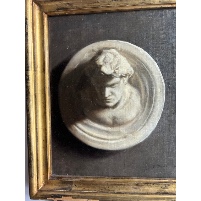 1990s Acrylic Painting of a Marble Figure of a Man For Sale - Image 5 of 8