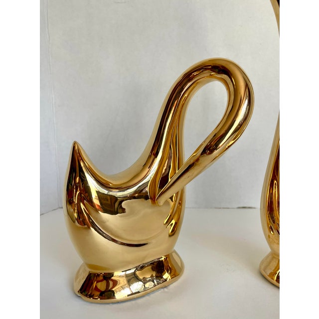 Mid-Century Modern MCM 18k Gold Finish Pair of Sculptural Swan Figurines For Sale - Image 3 of 8