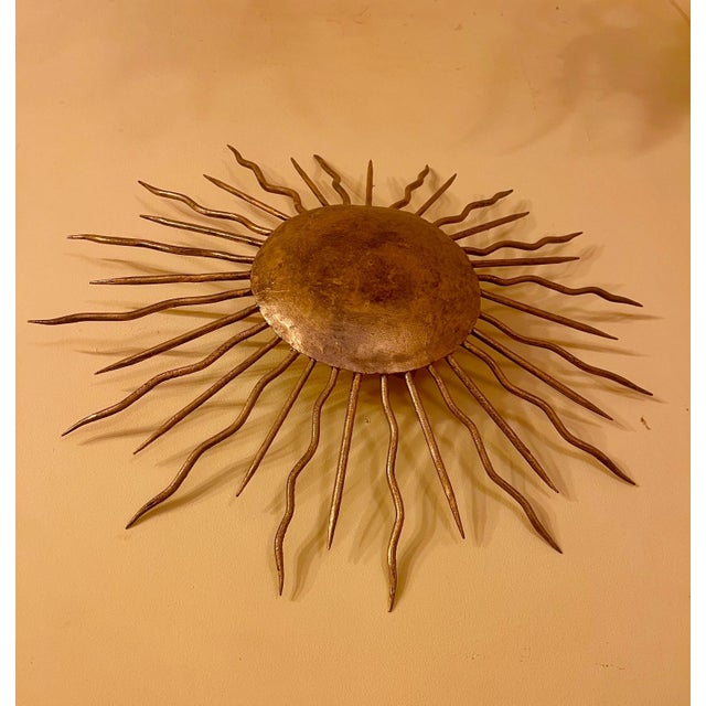 Spanish Solar Crown Sunburst Wall Light in Gilt Metal, 1950s For Sale - Image 9 of 10