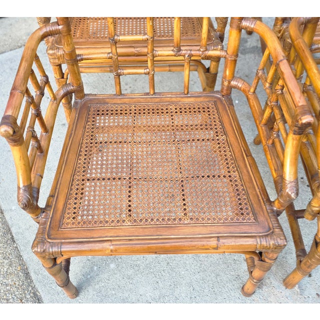 Vintage Set of Milling Road by Baker Furniture Bamboo and Cane Bottom Armchairs For Sale - Image 10 of 12