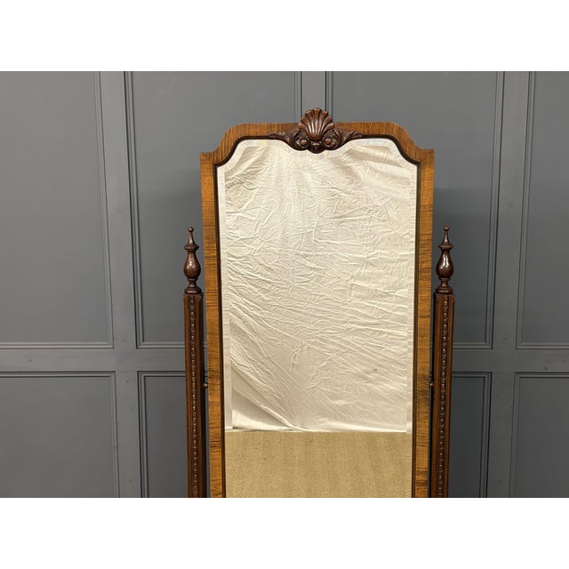 Queen Anne Style Walnut Cheval Mirror, 1920 For Sale - Image 3 of 14