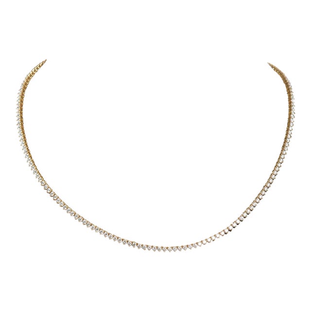 Spectacular 3 Prong Diamond Tennis Necklace in 14K yellow gold For Sale