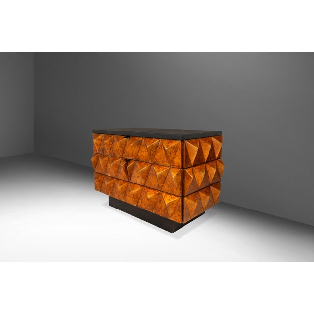 1970s Set of Two (2) Futuristic Brutalist Italian Modern Sculptural Diamond Faced End Tables With Leather Tops, Italy, C. 1970s For Sale - Image 5 of 18