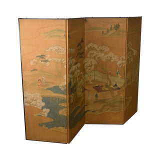 Asian Chinoiserie Hand Painted Folding Dressing Screen For Sale