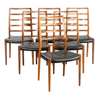 Honduras Rosewood 82 Model Chairs from Niels Otto Møller, Denmark, 1970s, Set of 6 For Sale
