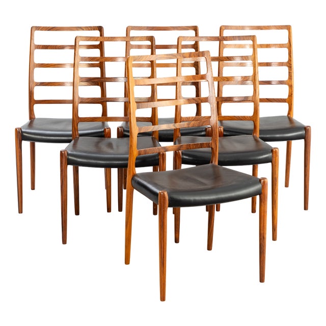 Honduras Rosewood 82 Model Chairs from Niels Otto Møller, Denmark, 1970s, Set of 6 For Sale