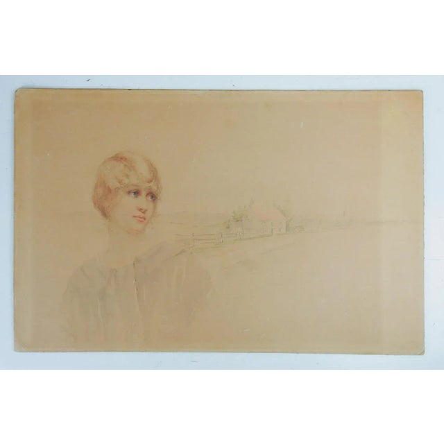 1920's Portrait of Woman Watercolor Painting For Sale - Image 4 of 6