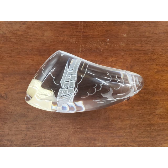Vintage New England Crystal Co German Intaglio Etched Art Glass Sailing Ship Paperweight For Sale In New Orleans - Image 6 of 8