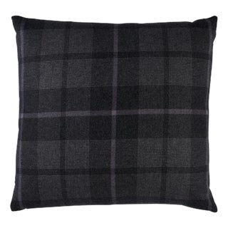 Schumacher Montana Wool Plaid 20" Pillow In Oxford Grey For Sale
