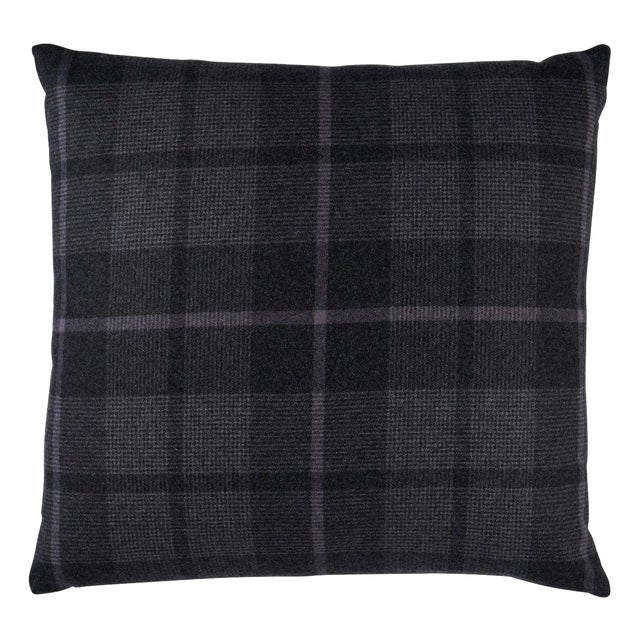 Schumacher Montana Wool Plaid 20" Pillow In Oxford Grey For Sale