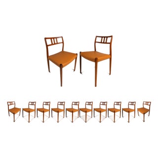 Set of Ten (10) Danish Modern Møller Model 79 Side Chairs in Teak & Leather by Niels Møller for j.l. Møller Mobelfabrik, Denmark, C. 1960's For Sale
