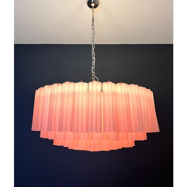 Glass Large Pink Etched Murano Glass Tube Chandelier, 1990s For Sale - Image 7 of 18