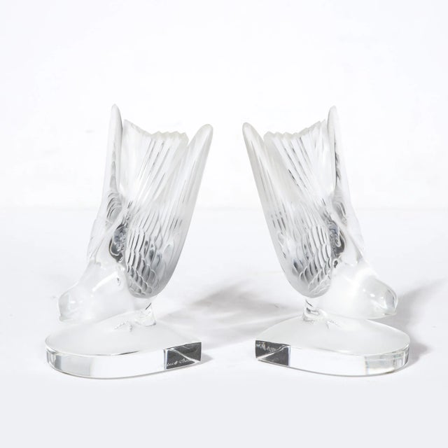 Art Deco Art Deco Style 'Swallow' Bookends in Molded and Frosted Crystal Signed Lalique For Sale - Image 3 of 12