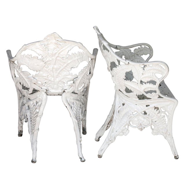 Pair of Antique White Cast Iron Garden Chairs For Sale - Image 4 of 11