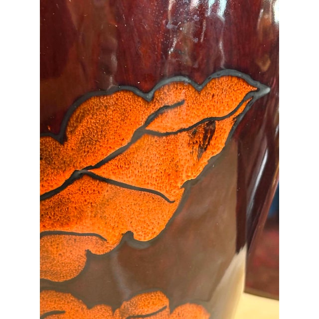 Glazed Ceramic Brown and Orange Leaf Motif Large Vase For Sale In Saint Louis - Image 6 of 8