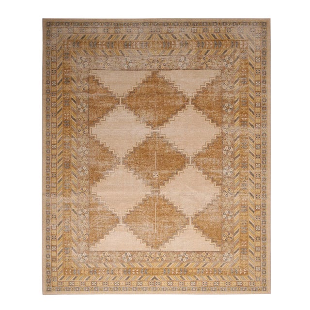 Rug & Kilim’s Distressed Harlequin Rug in Gold, 10x14 For Sale