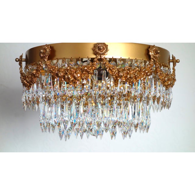 Metal Brass and Crystal Ceiling Lamp from Palwa, 1950s For Sale - Image 7 of 13