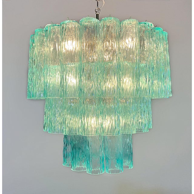 Large Turquoise Murano Glass 3-Tier Tube Chandelier from Venini, 1990s For Sale - Image 13 of 18
