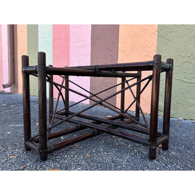 Mid-Century Modern Palm Beach Regency Rattan Coffee Table With Smoke Glass For Sale - Image 3 of 8