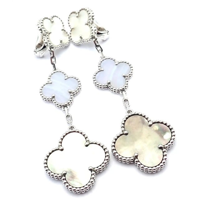 2000 - 2009 Van Cleef & Arpels White Gold Magic Alhambra Mop Chalcedony Earrings, Pair For Sale - Image 5 of 11