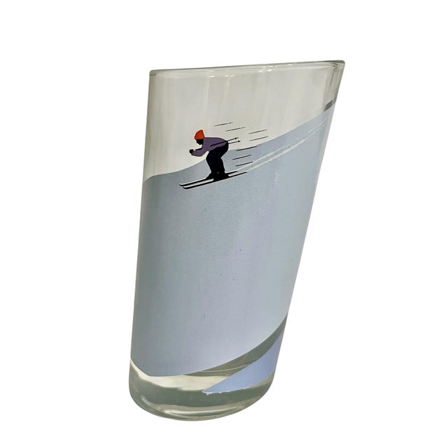 Late 20th Century Vintage Italian Alpine Skier Highball Cocktail Glasses – Set of 4 Mid-Century Winter Sports Tumblers For Sale - Image 5 of 7