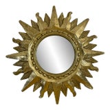 Late 20th Century Gold Gilded 12.5" Sunburst Wall Mirror For Sale