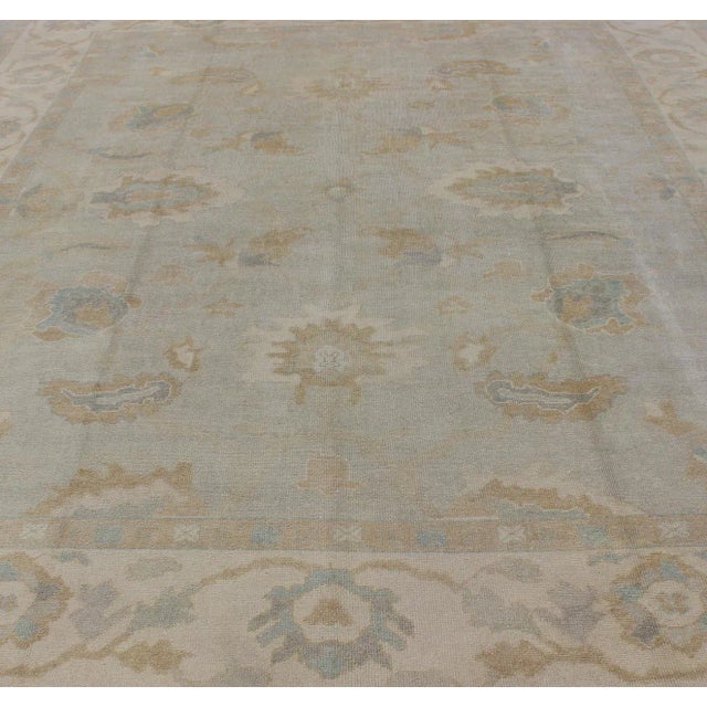 1980s Large Turkish Oushak Rug With Pastel Colors and Botanical Design For Sale - Image 5 of 13