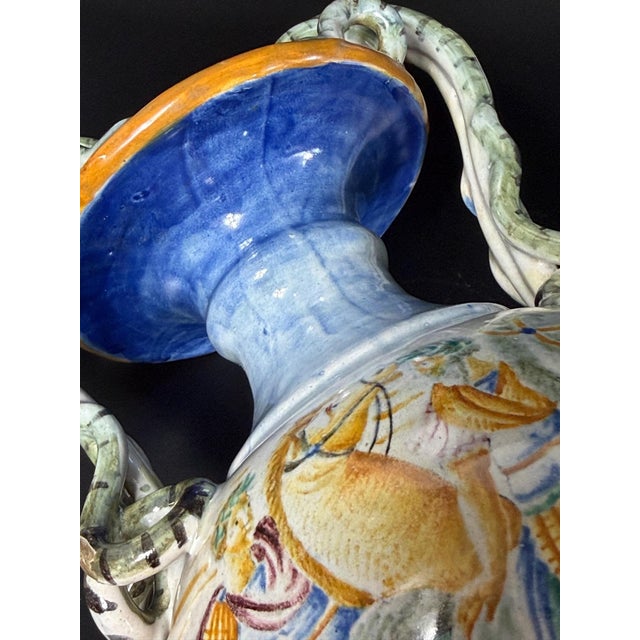 Vintage Italian Hand-Painted Majolica Mythological Vases, 1800s, Set of 2 For Sale - Image 14 of 18