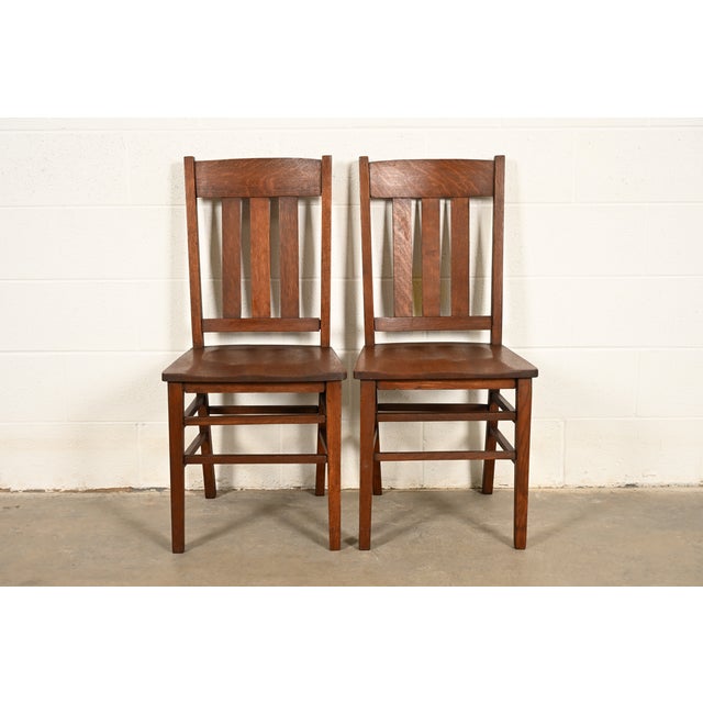 Charles Limbert Limbert Style Antique Mission Oak Arts & Crafts Side Chairs or Dining Chairs, Pair For Sale - Image 4 of 14