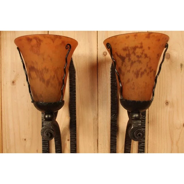 Vintage Art Deco Wall Lights in Wrought Iron, 1930s, Set of 2 For Sale - Image 3 of 8