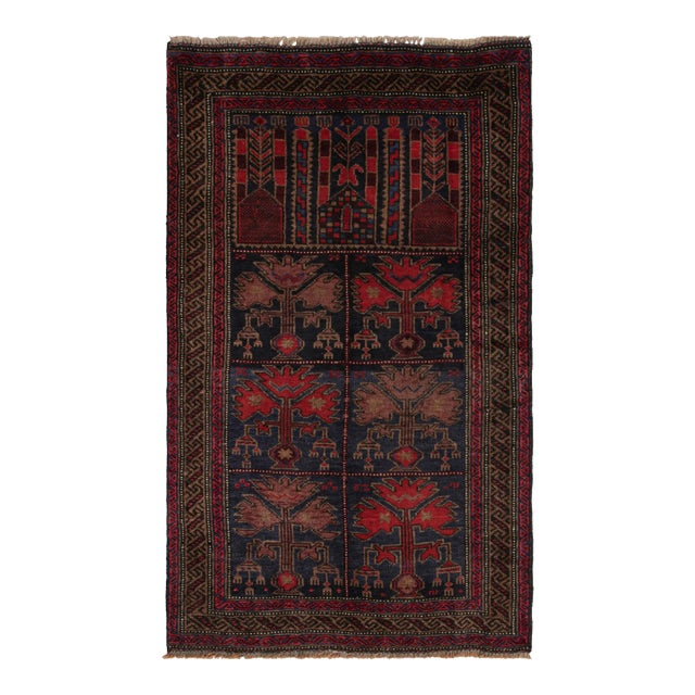 1950s Vintage Baluch Afghan Rug in Red & Blue Pictorial Patterns by Rug & Kilim For Sale