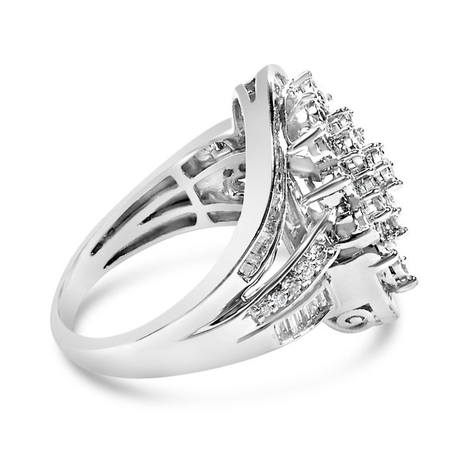 Immerse yourself in the elegance of the Sterling Silver Diamond Swirl Cluster Cocktail Ring, masterfully crafted from...