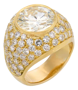 Vintage Gia 3.17 Carat Diamond 18k Yellow Gold Bombé Ring, Size 3