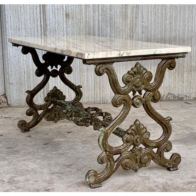 Mid 19th Century French Solid Cast Iron French Scrolling "Butterfly" Coffee Table with Marble Top For Sale - Image 4 of 18