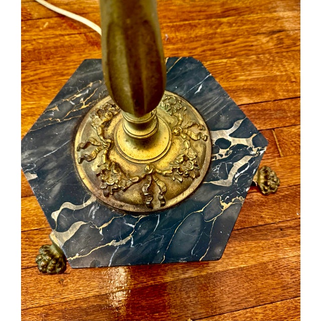 Brass 1920s Spanish Revival Brass and Marble Bridge Lamp For Sale - Image 8 of 12