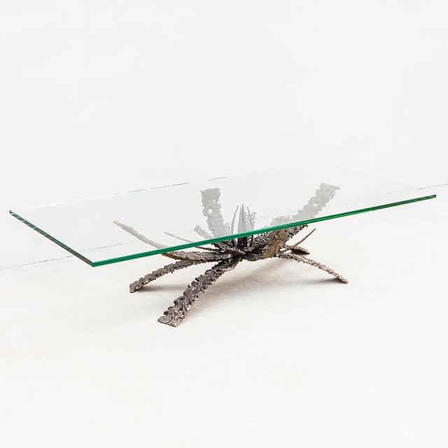 Gray 1970s Vintage Brutalist Bronze & Glass "Lotus" Coffee Table by Daniel Gluck For Sale - Image 8 of 12