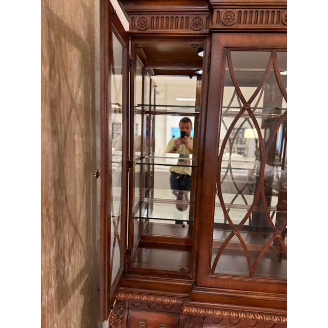 Federal Style Carved Mahogany Lighted Breakfront China Cabinet For Sale - Image 12 of 12