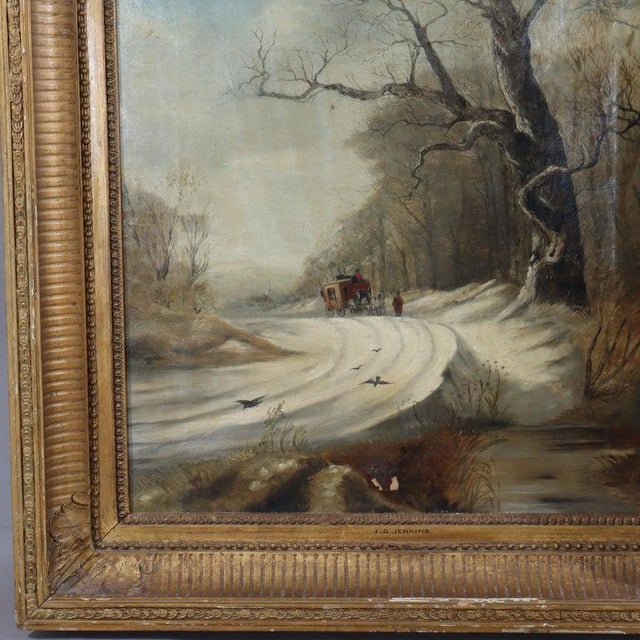 1900 - 1909 Antique Oil on Canvas Painting of a Winter Landscape by I. G. Jenkins C1900 For Sale - Image 5 of 13
